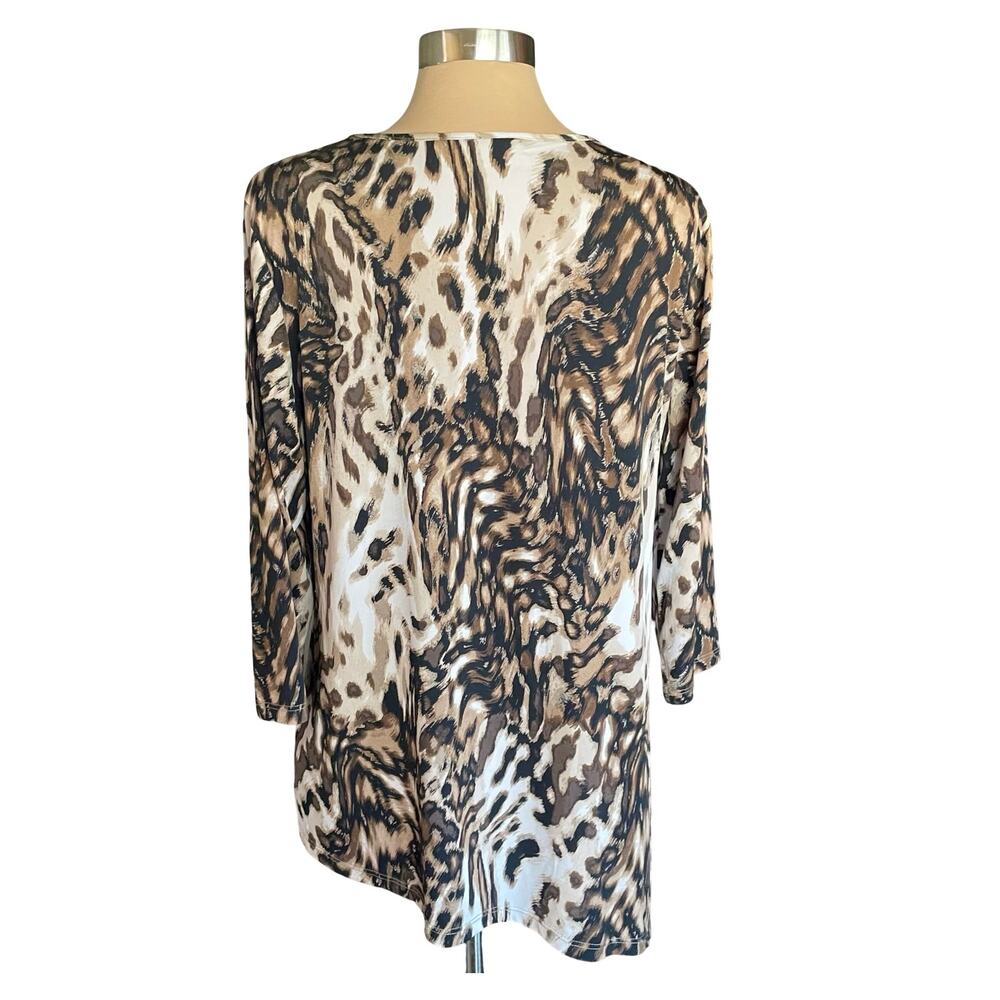Susan Graver Animal Print Tunic Top Asymmetric Hem Sz LARGE Sophisticated Chic - Picture 6 of 10